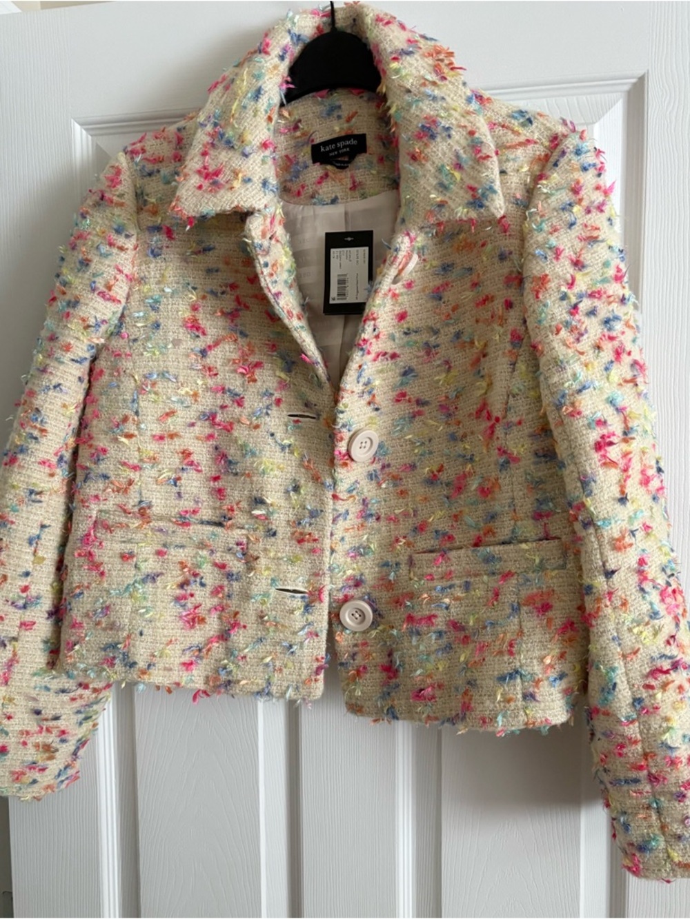 NEW♠️kate spade Cream Tweed Cropped Blazer with Multicolor Flecks